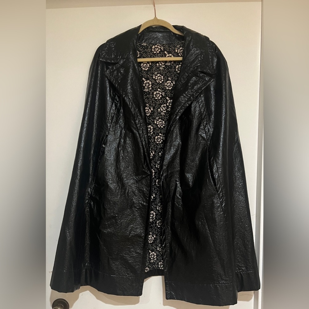 Women's Black Faux Leather Poncho